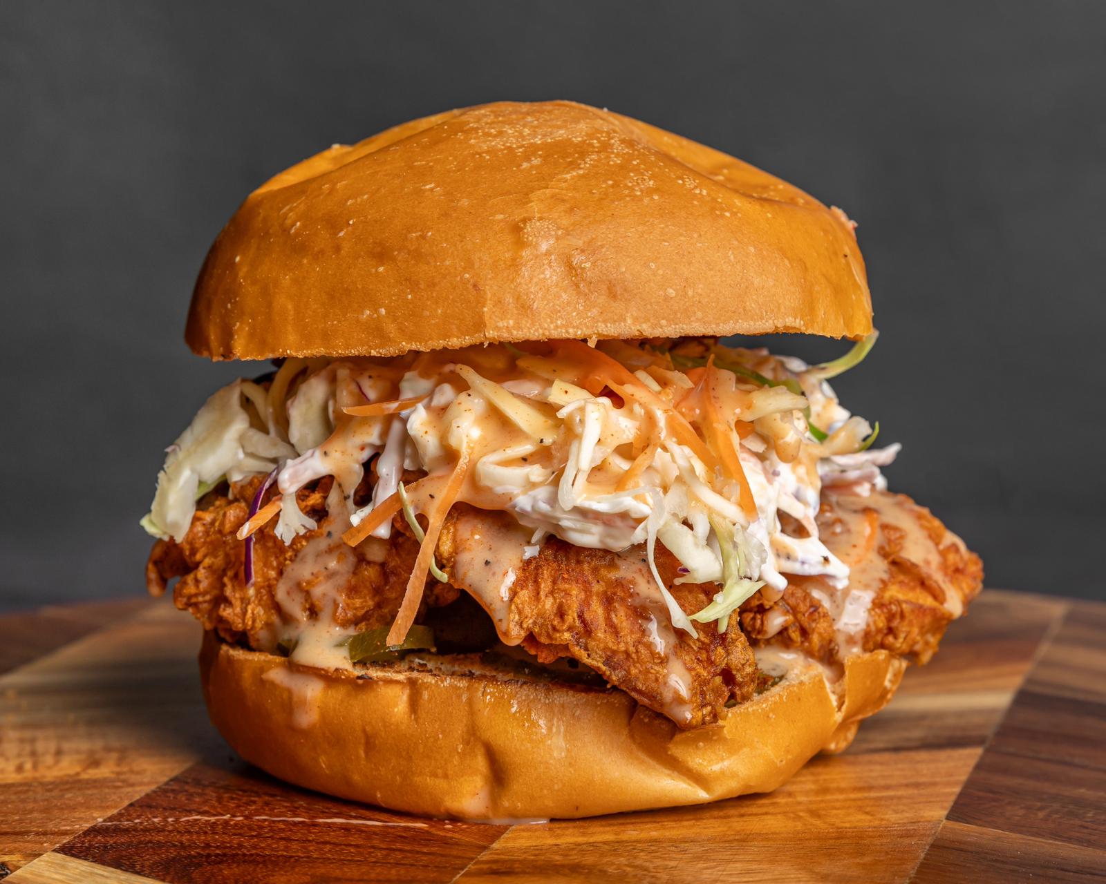 The G.O.A.T fried chicken sandwich with slaw